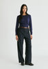 Side Button Jersey Wrap Top in Navy Front